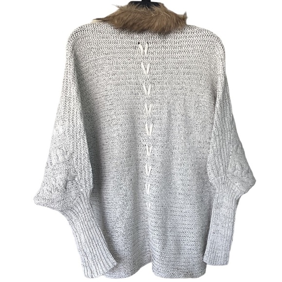 MILITARY HIPPIE Faux Fur Cardigan Sweater Open Front Tie Back Gray New! One Size - Picture 14 of 16